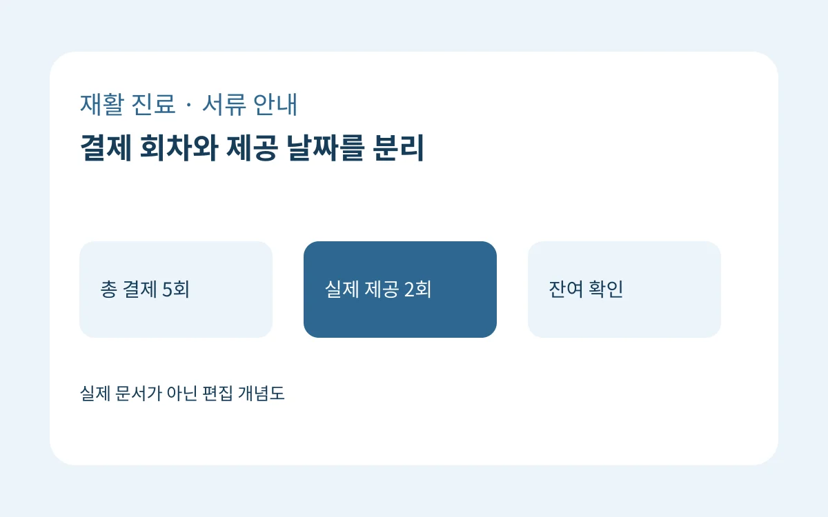 총 결제 5회·실제 제공 2회·잔여 확인을 보여 주는 자체 제작 도식